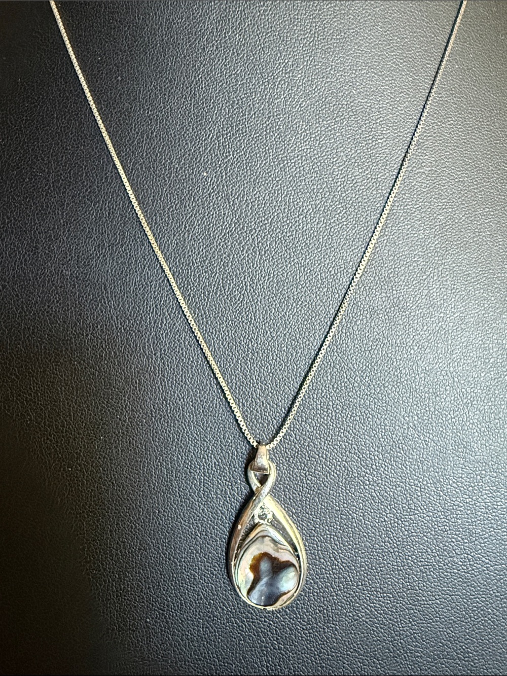 Sterling Silver Teardrop Abalone Pendant Necklace - Silver